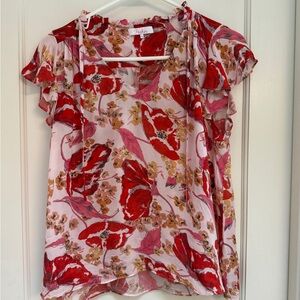 Parker Red and Pink Floral Blouse